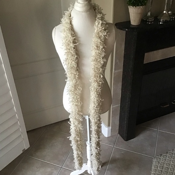 Eyelash Yarn Ivory Scarf Boa LONG 4x90” Maxi Boho Hippie Fringe Rockstar Style - Picture 1 of 14
